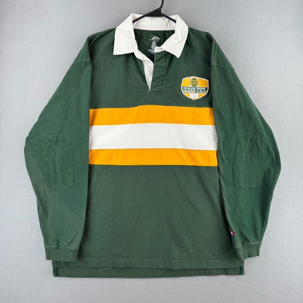 Vintage Colorado State Rams Rugby Shirt Mens XL Green Cotton Polo Preppy Y2K